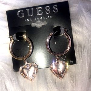 Guess rose gold hoop earrings with crystal heart